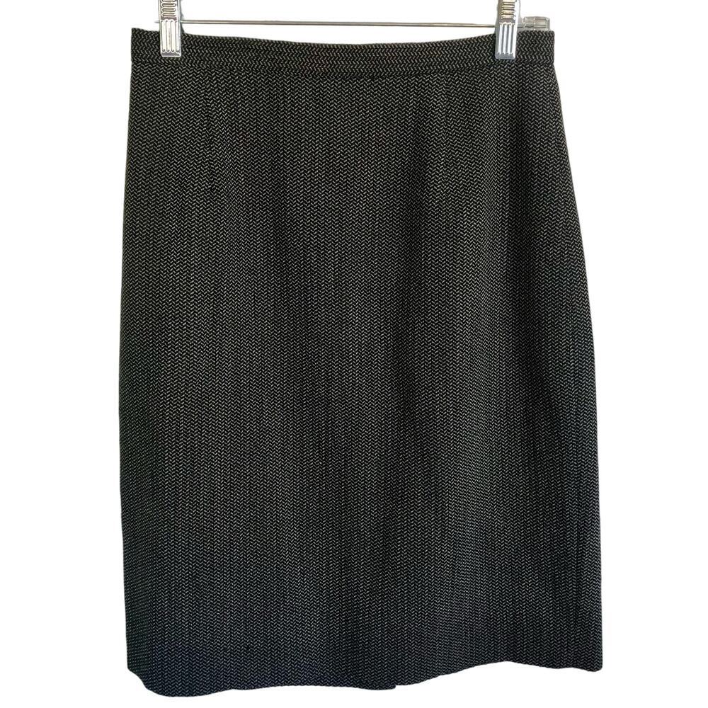 Ann Taylor Wool Skirt Size 6 Black Chevron Pattern Knee Length Lined Workwear